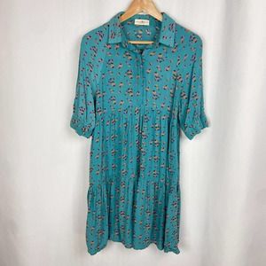 Natural Life Rebecca Swing Dress M Give Love Laugh Blue Floral Rayon Tiered